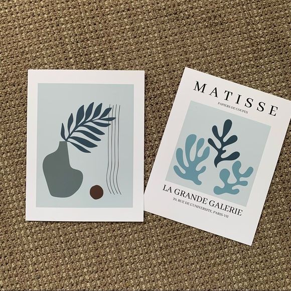 Matisse art prints Set of two mid century modern trendy neutral blue duo - Picture 1 of 8